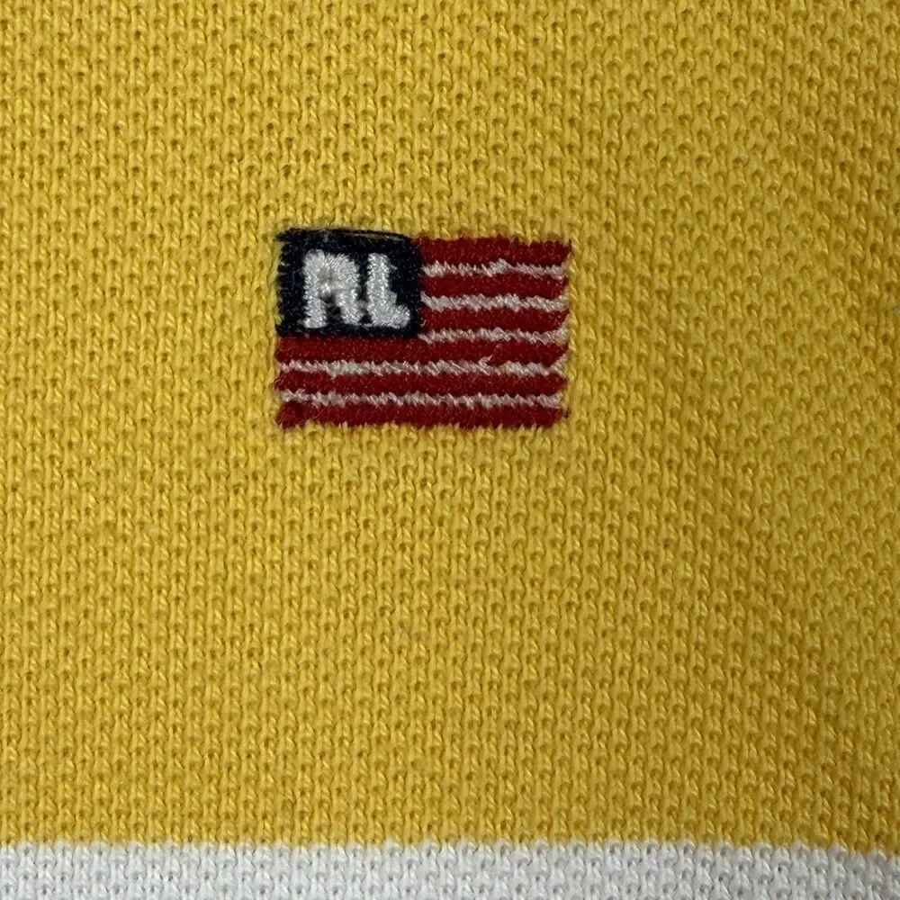 Polo Jeans Co Ralph Lauren Polo Shirt Mens L Yellow White Striped RL Flag Logo